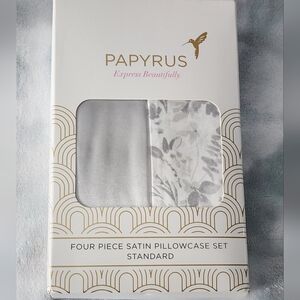 Papyrus Satin Pillowcases Set of 4 Grey & White Floral NEW! Standard size